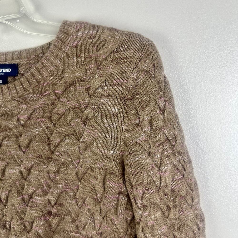 Lands' End Drifter Cable Knit Women's Crew Neck Sweater Brown - Picture 3 of 8